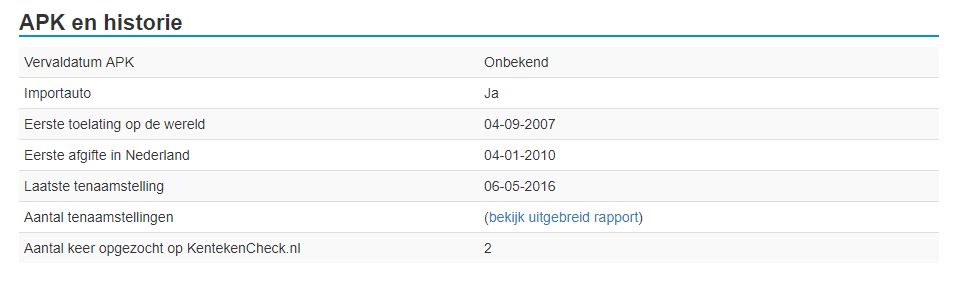 Ook in de gratis kenteken check de exacte data van eerste toelating wereld, eerste afgifte Nederland en de laatste tenaamstelling dat ben ik dus in dit geval ;-)
